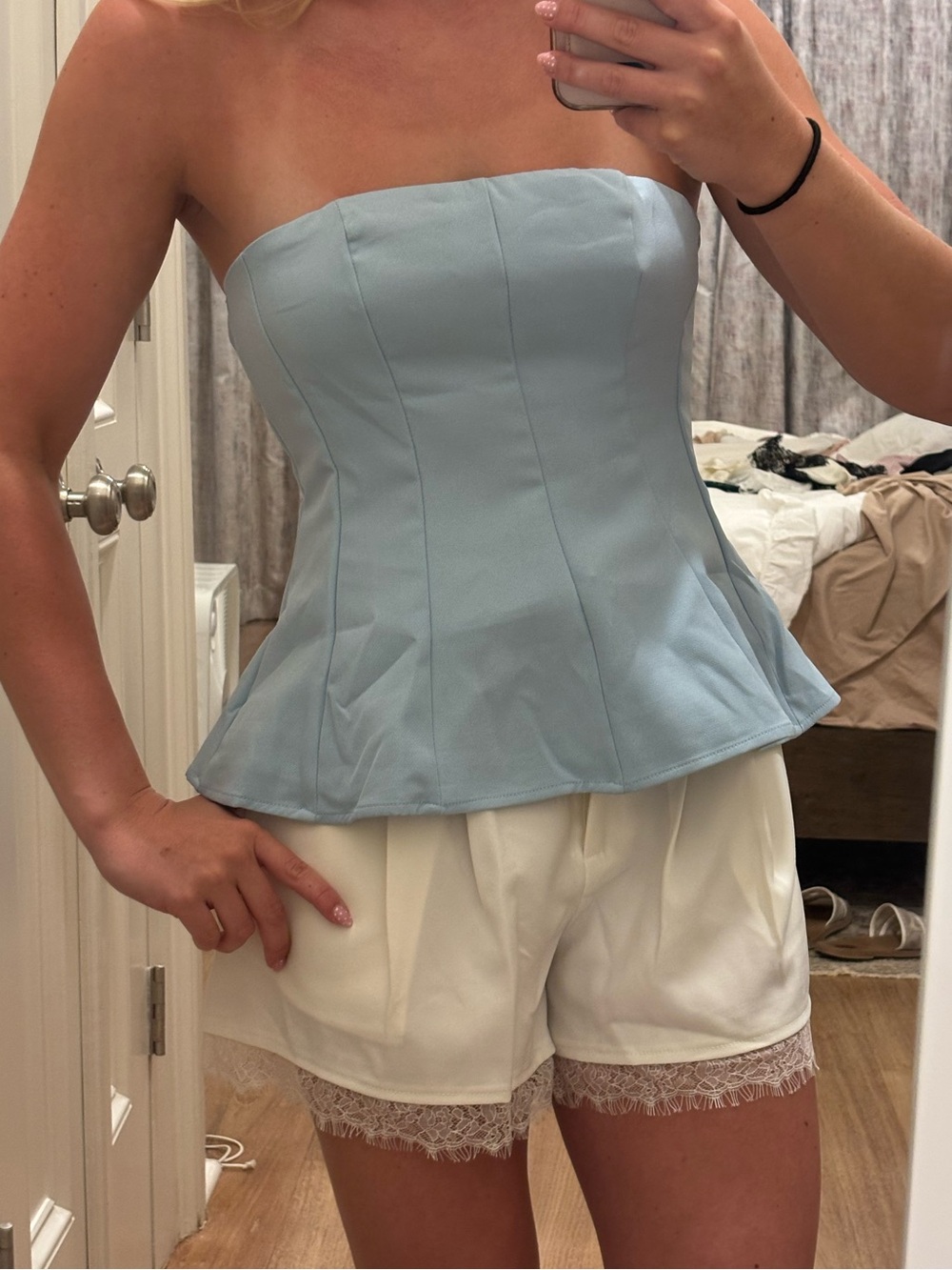 Missguided Light Blue Strapless Peplum Corset Top
